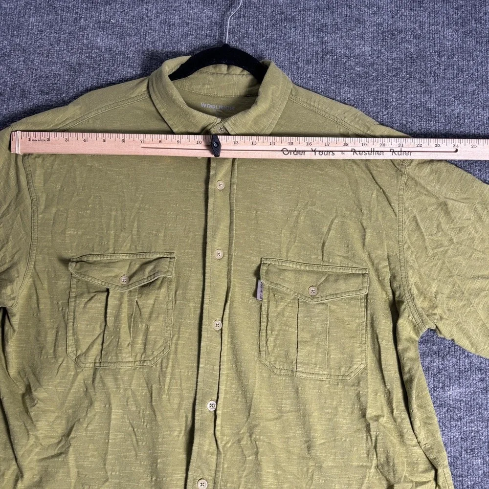 Woolrich Shirt Mens XL Olive Green Short Sleeve Button Front‎ Cotton Pockets - Picture 9 of 15